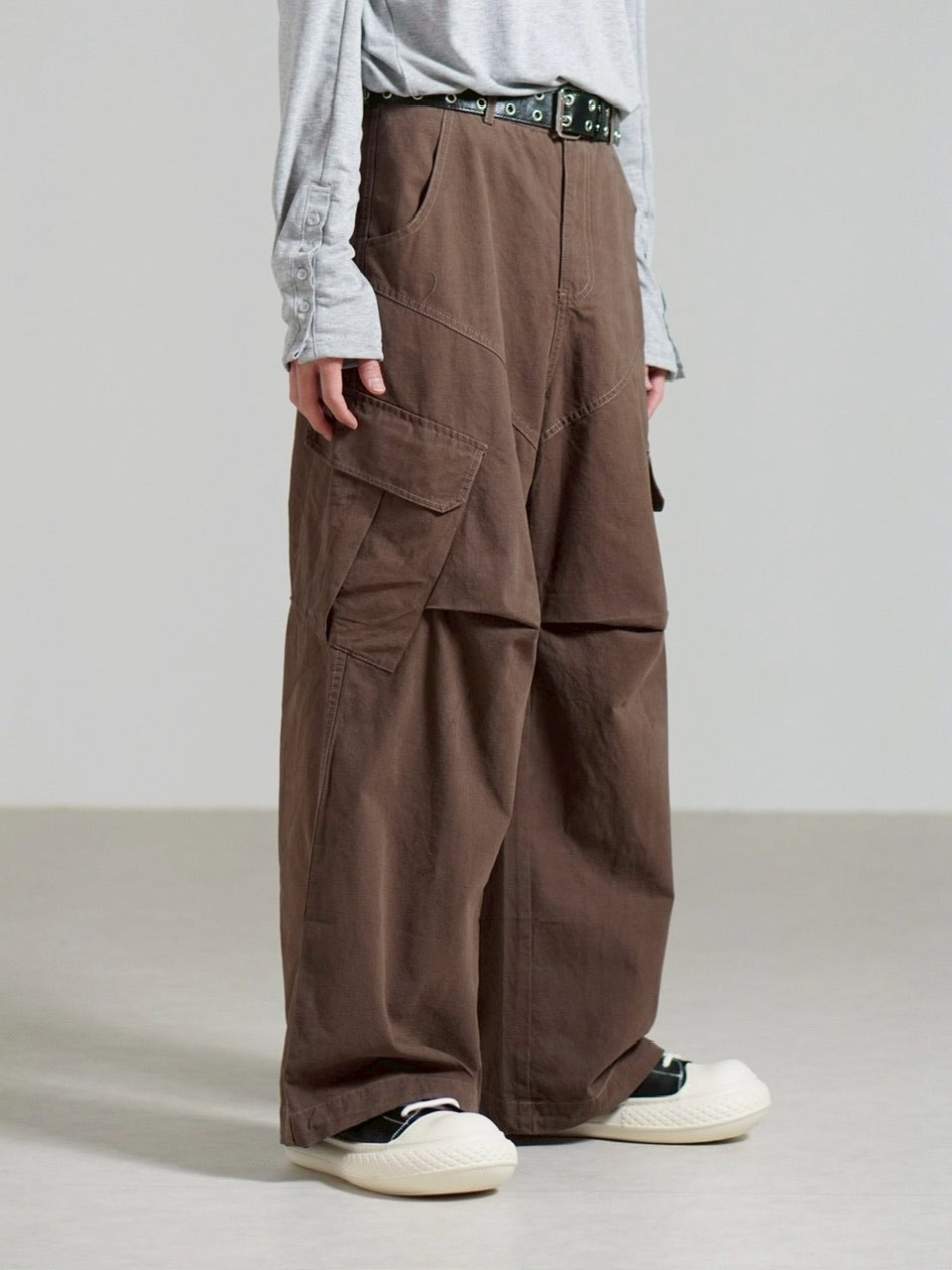 受注制【Chikashitsu +】rib cotton curve cargo pants (3color