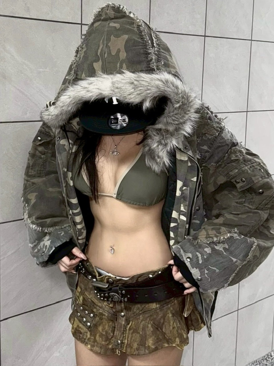 【Cozy world Wide】005 CHAOS DREAM WAXED CAMO SKIRT / 【コージーワールドワイド】スタッズカモミニスカート