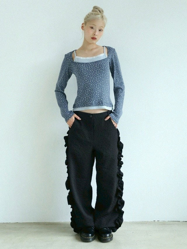 12/21 20:00 発売【Uglyshadow】FLOWER RUFFLE PANTS