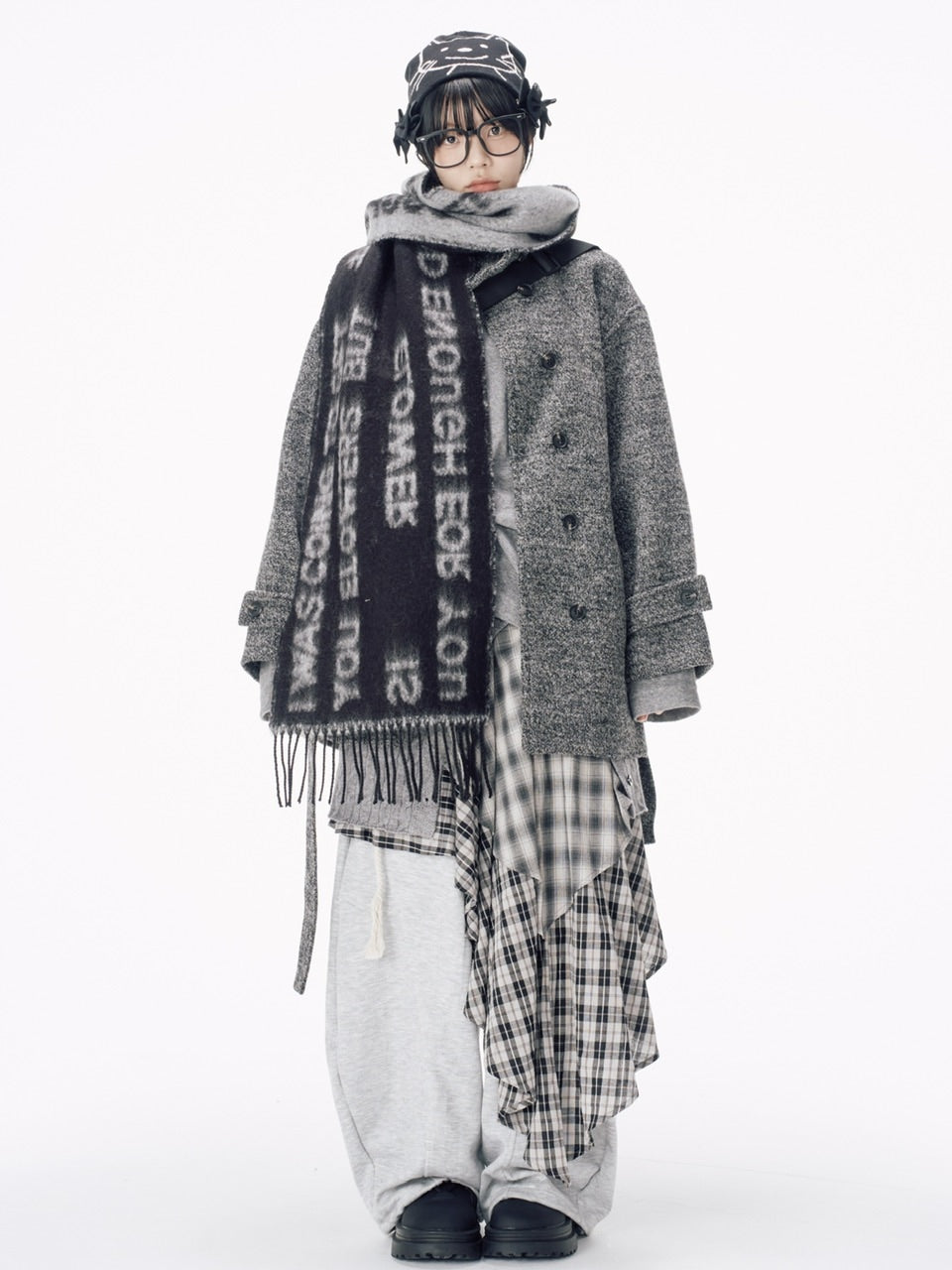 国際配送【Nerd out XU】drawing neko beanie / 【ナードアウトエックスユー】ドローイングネコニット帽 (2color)