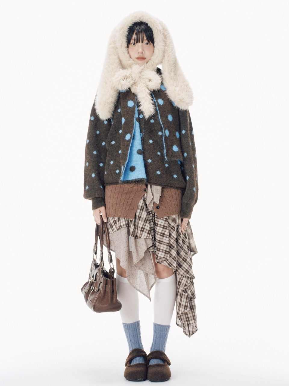 国際配送【Nerd out XU】dot muffler Knit cardigan / 【ナードアウトエックスユー】ドットマフラーニットカーディガン