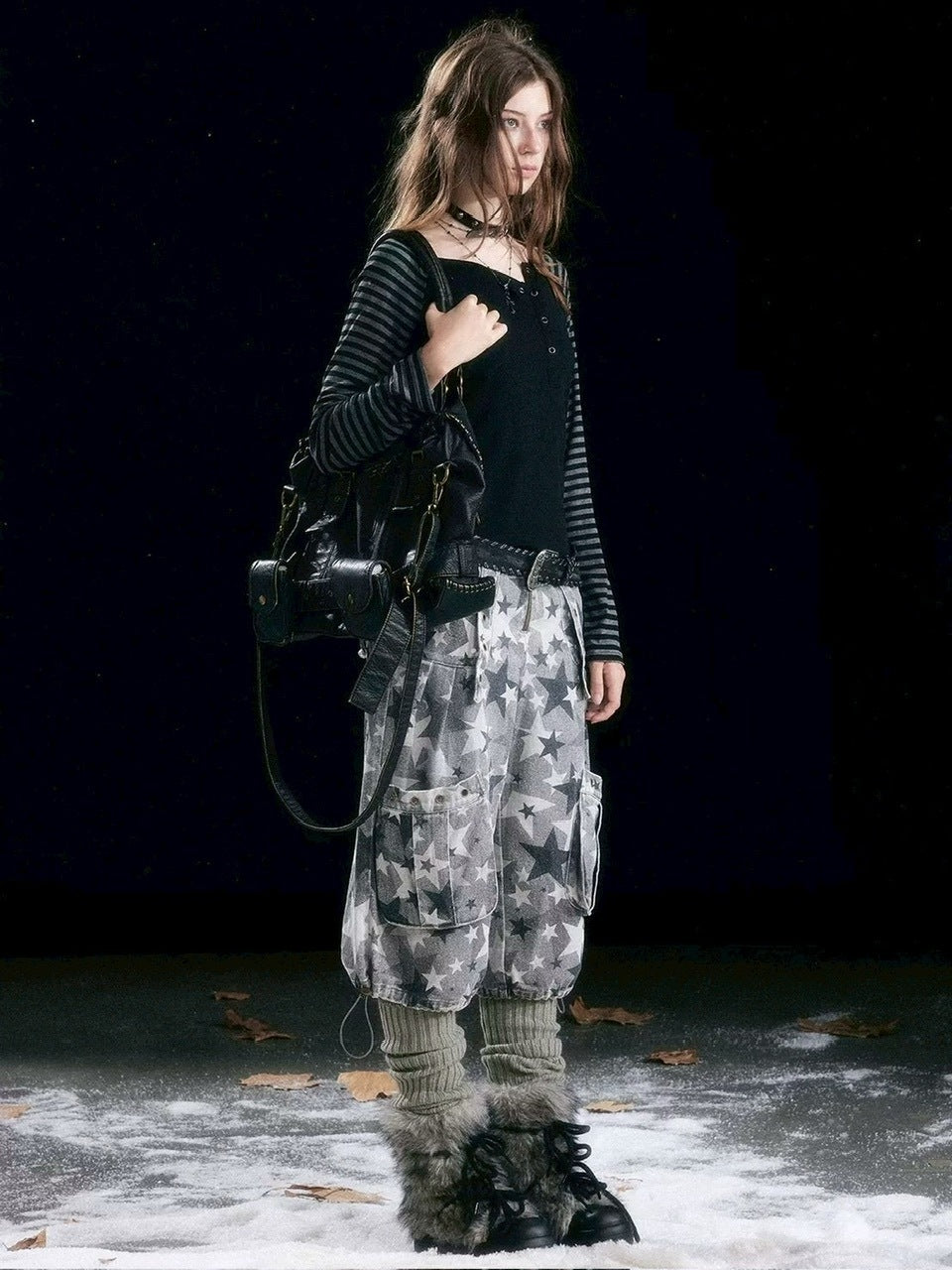 【Cest Nous】Star camouflage capri pants / 【セヌー】スターカモフラージュポケットハーフパンツ