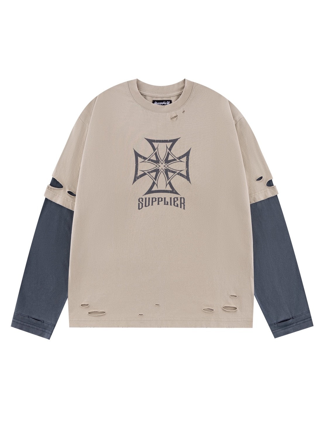 素材、身長まだ【SUPPLIER】Dusty Iron Cross Layered Long Sleeve Tee