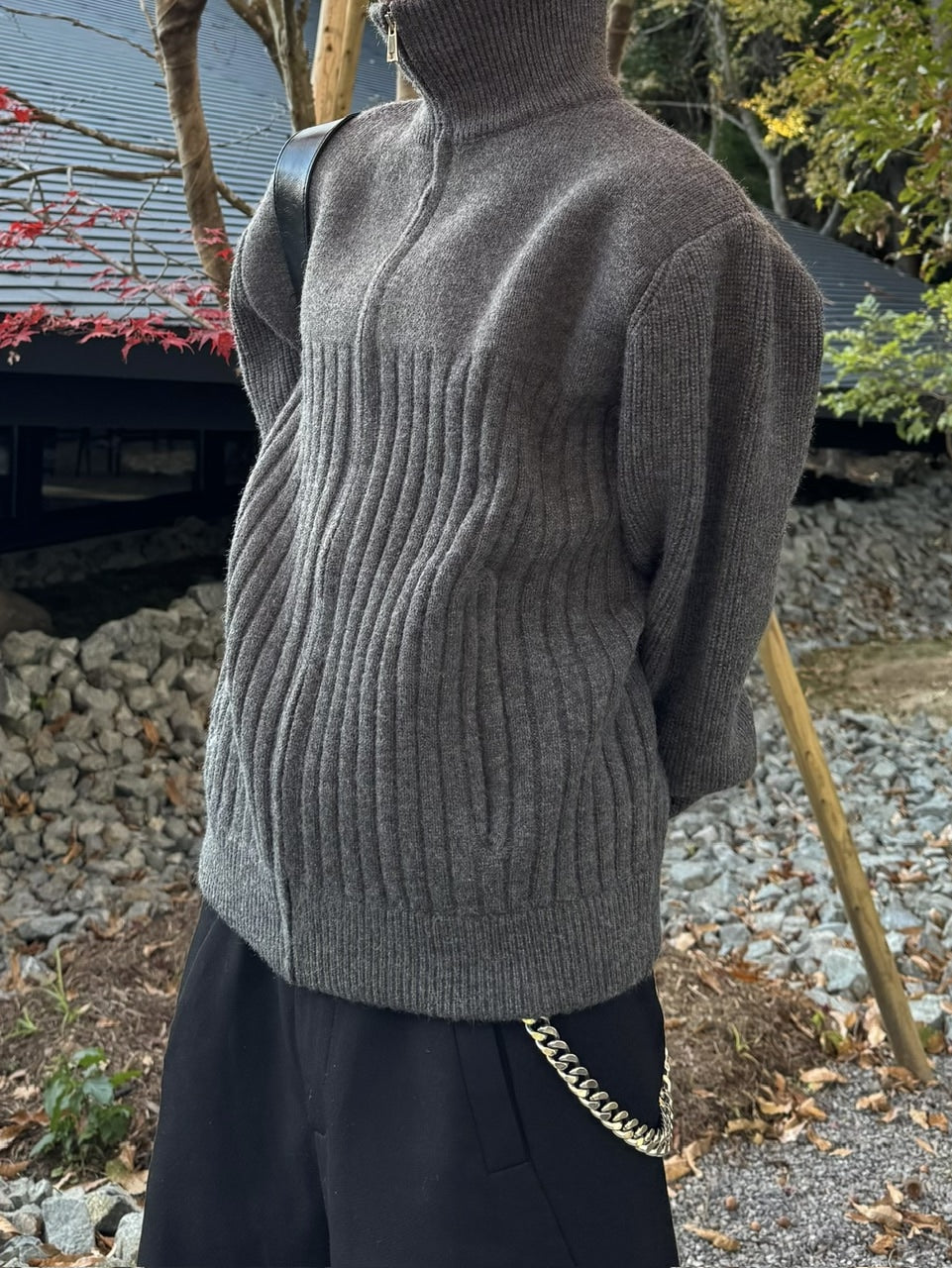 国際配送【RENOL】high neck zip up knit