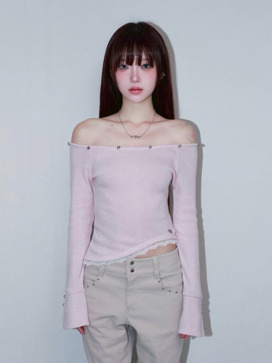 1/2 20:00発売【CHERRYQUIRI】bunny fluff off shoulder top