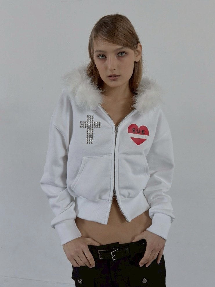 【SETUP‐EXE】FUR TRIMMING HOODED ZIP-UP / 【セットアップエグゼ】ファーフードジップアップパーカー