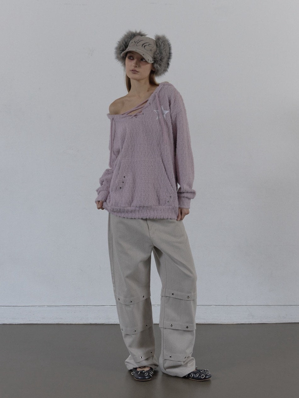 【SETUP‐EXE】HAIRY V-NECK HOODIE / 【セットアップエグゼ】Vネックシャギープルオーバーパーカー