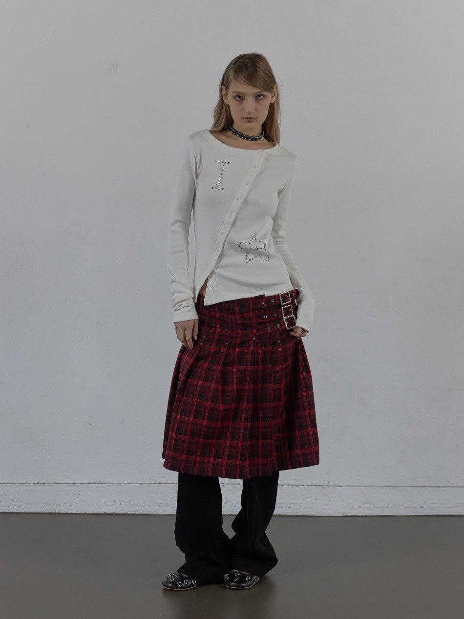 【SETUP‐EXE】STAR BUTTON TOP / 【セットアップエグゼ】ラインストーンボタン長袖Tシャツ