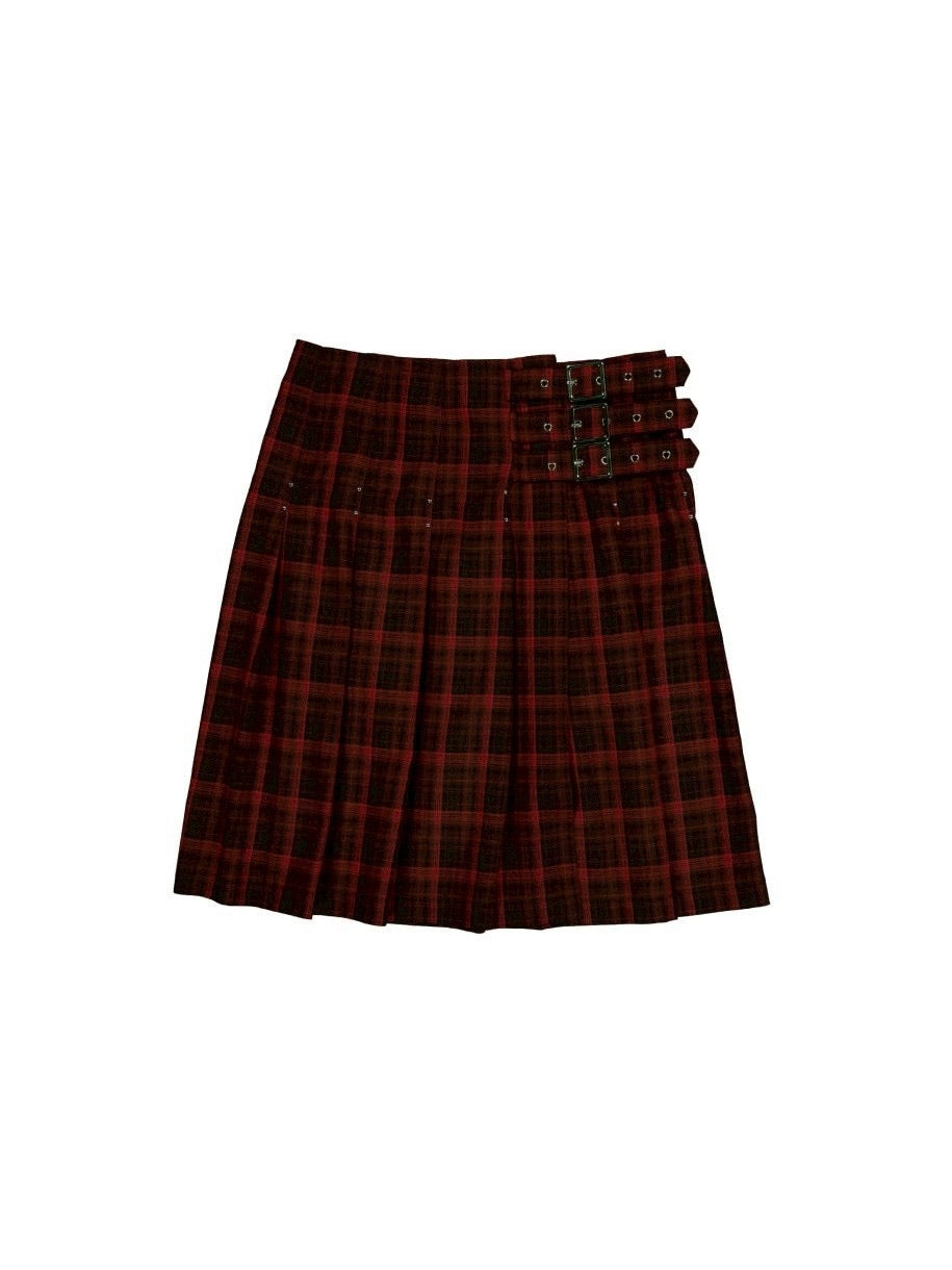 【SETUP‐EXE】CHECK BUCKLE WRAP SKIRT / 【セットアップエグゼ】ベルトチェックラップスカート