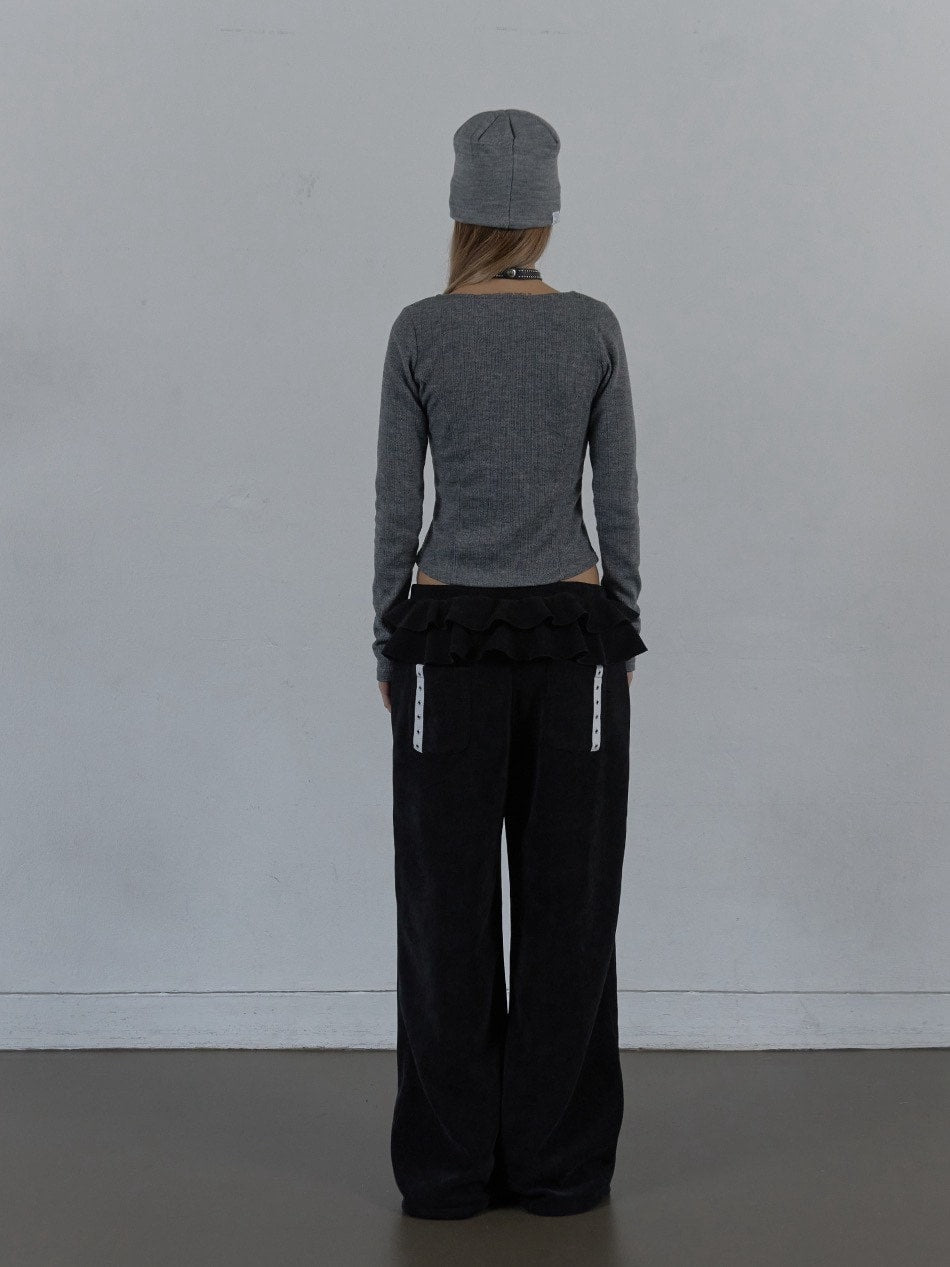 【SETUP‐EXE】FRILL EYELET SWEATPANTS / 【セットアップエグゼ】フリルアイレットサイドラインスウェットパンツ