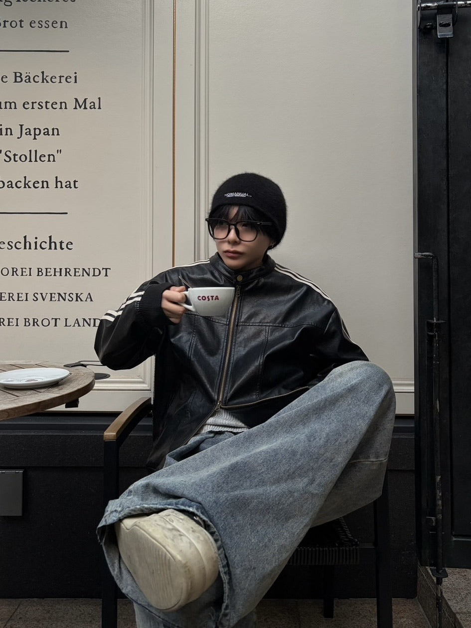 国際配送【LUV CODE】line leather jacket (2color)