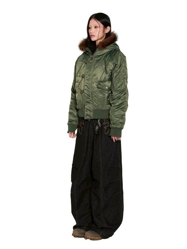 【AAKAM】Hooded Fur MA-1 Jacket