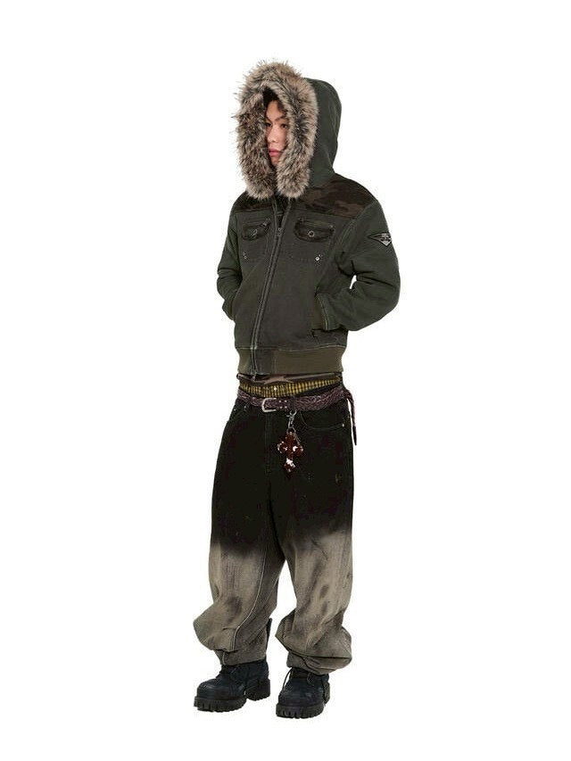 【AAKAM】Fur Camo Contrast Jacket