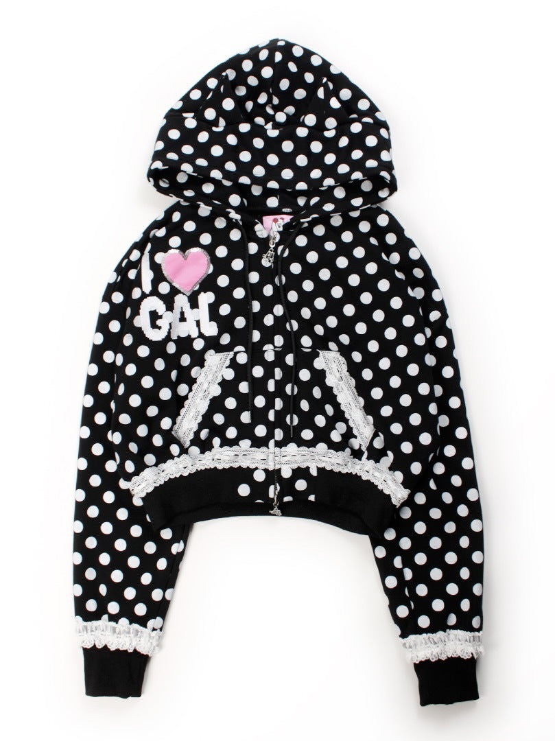 【GALFY】ポップポップI LOVE GALパーカー / 【ガルフィー】バックデザインドット耳付きジップアップパーカー