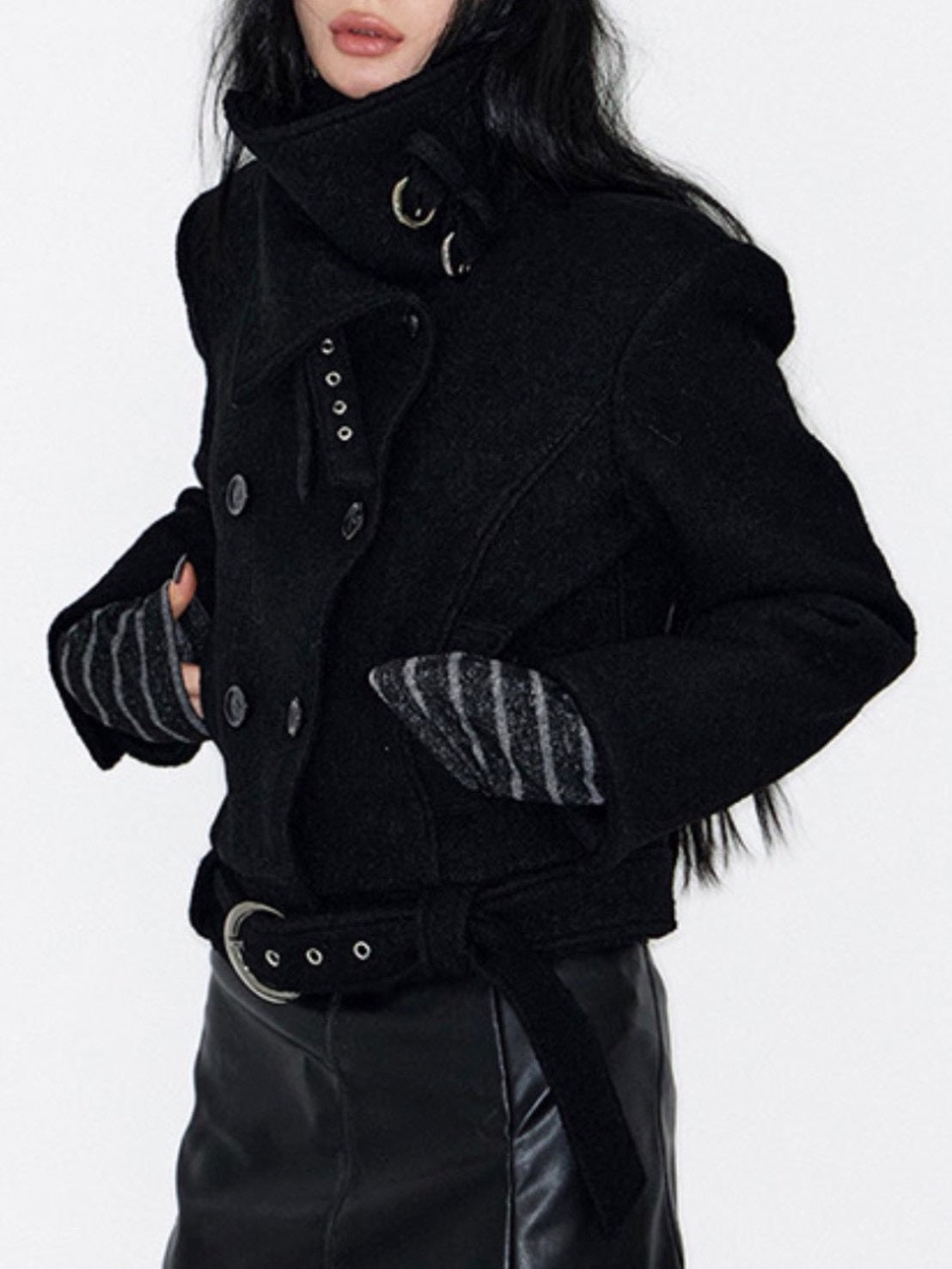 【NOT KNOWING】Double Belted High-Neck Coat