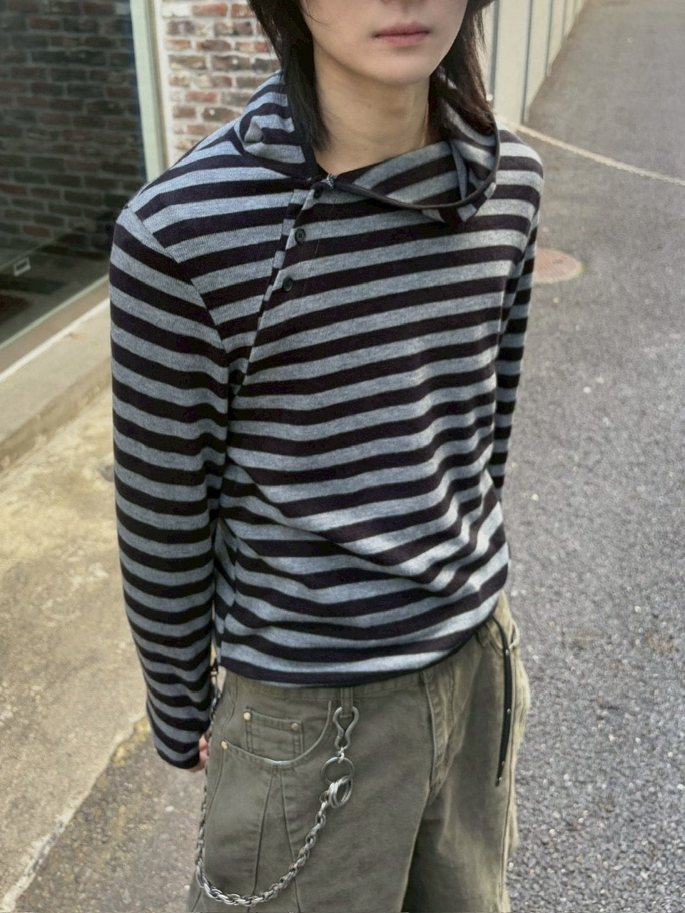 受注制【youll】asymmetry border henley hoodie (2color)