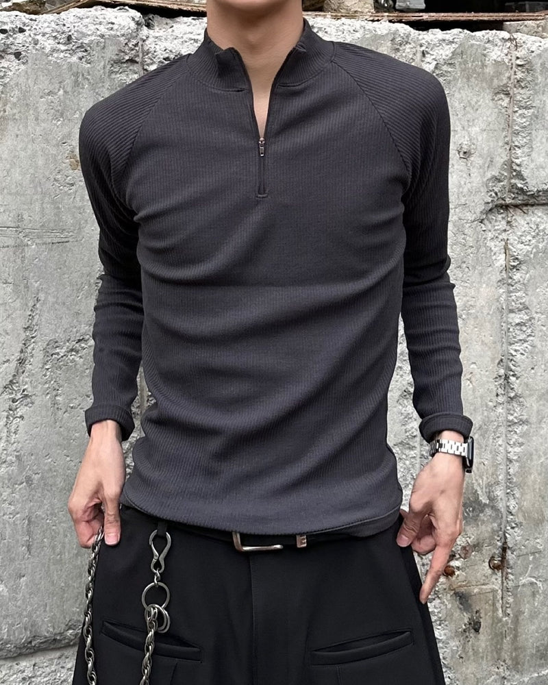 大阪店WEB限定受注制【Chikashitsu＋】mockneck zip long sleeve / 【チカシツプラス】モックネックジップ長袖Tシャツ (3color)