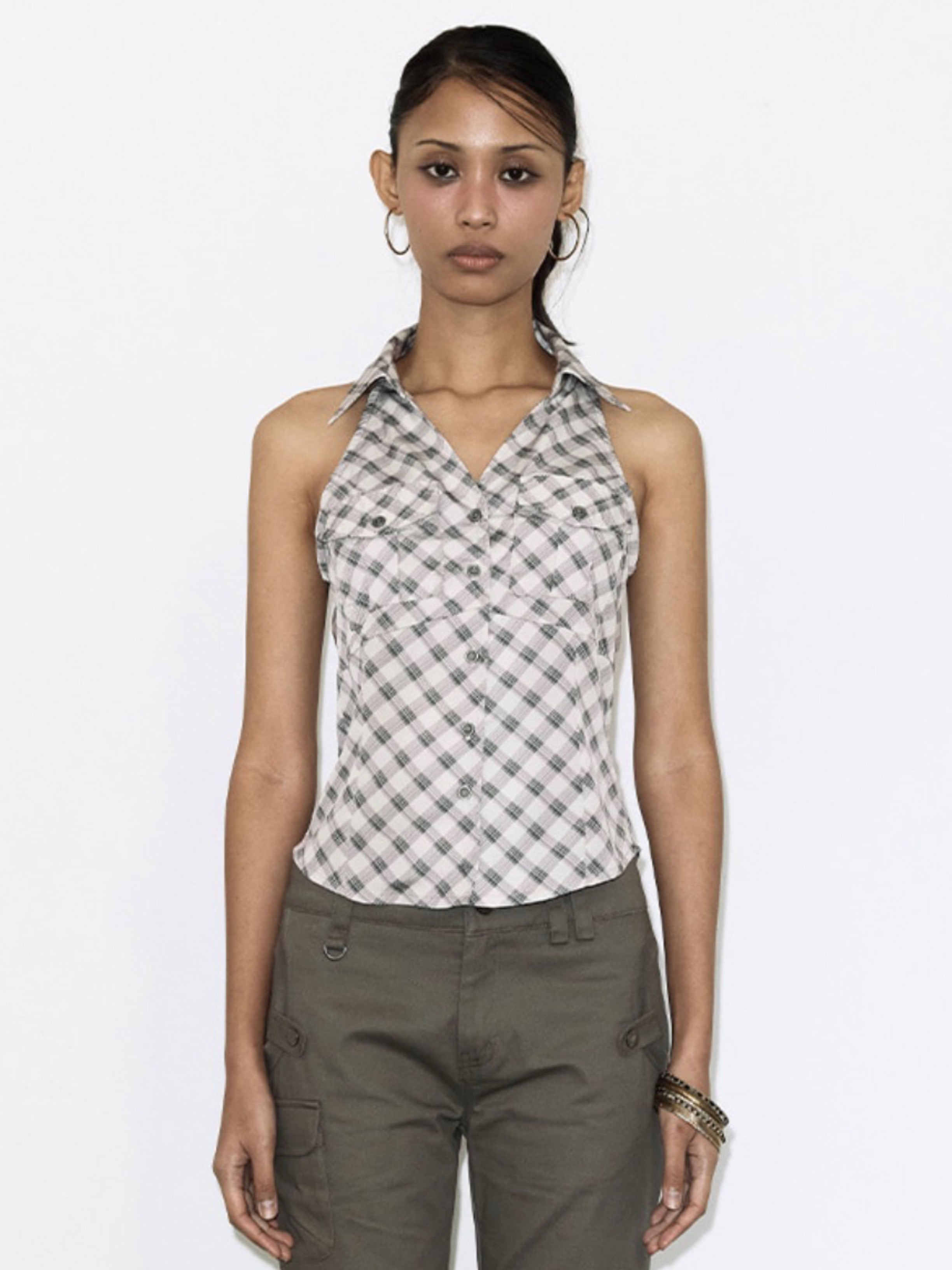 【FANCY CLUB】POCKET CHECK HALTERNECK TOP