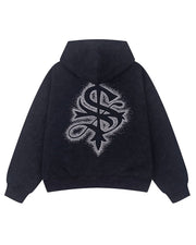 【SUPPLIER】Spray Cross Rhinestone Zip Hoodie