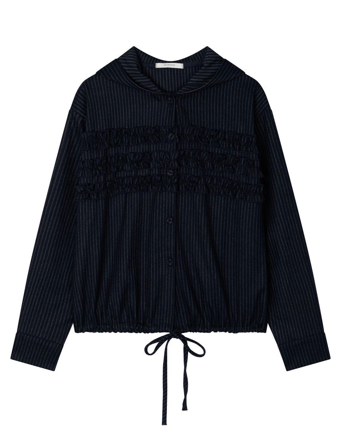 【Uglyshadow】STRIPE RUFFLE HOODED SHIRT
