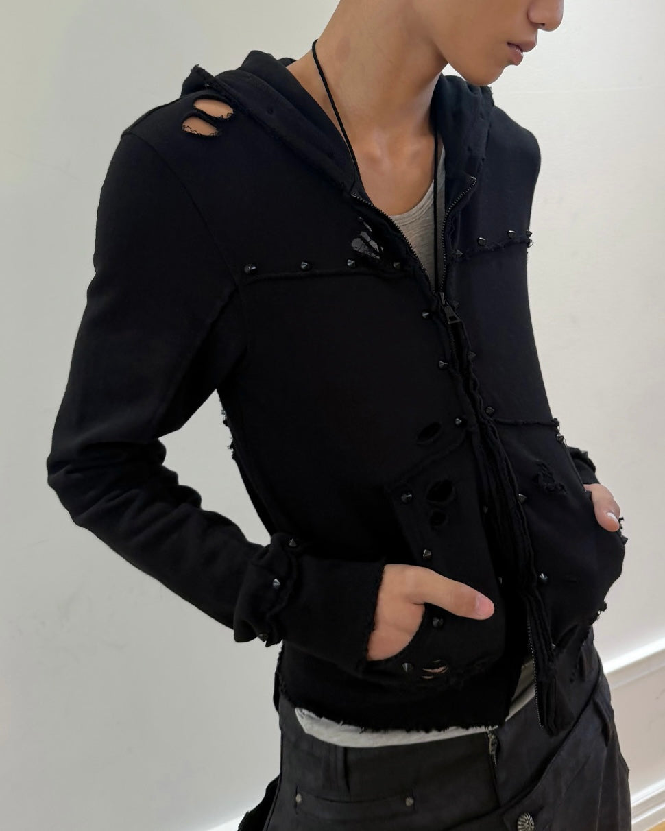 【LECYTO】Destroyed Spike Zip-Up Hoodie
