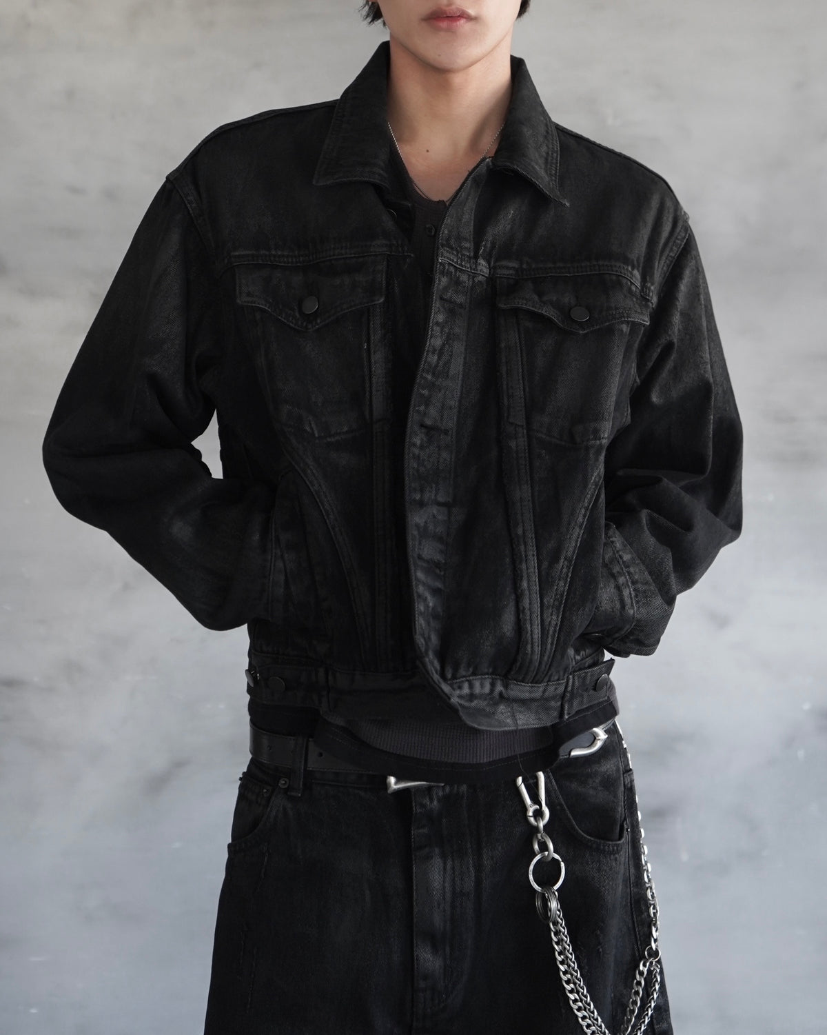 【CHIKASHITSU PLUS HIGH】Washed coating denim jacket