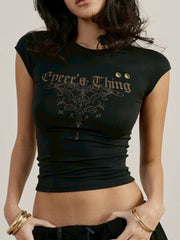 【EYEER】Antique Logo Cap Sleeve Top
