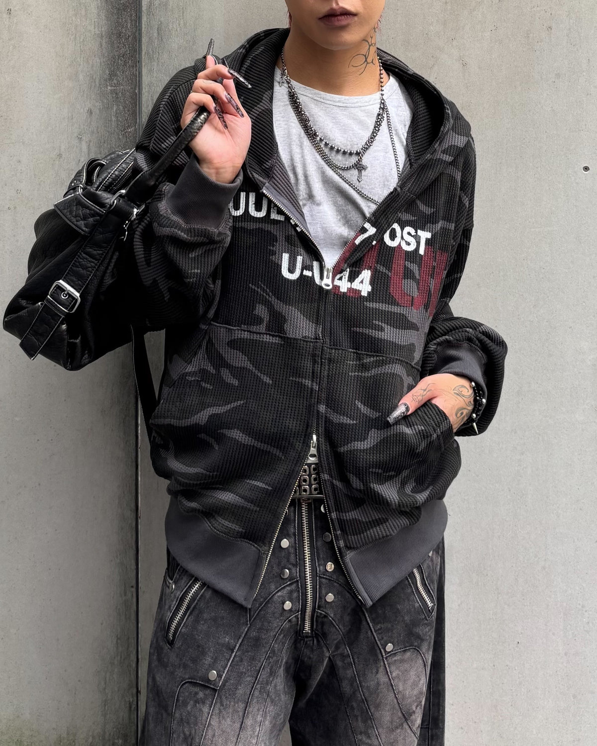 受注制【Never mind the XU】MILITARY CAMO THERMAL ZIP HOODIE (2color)
