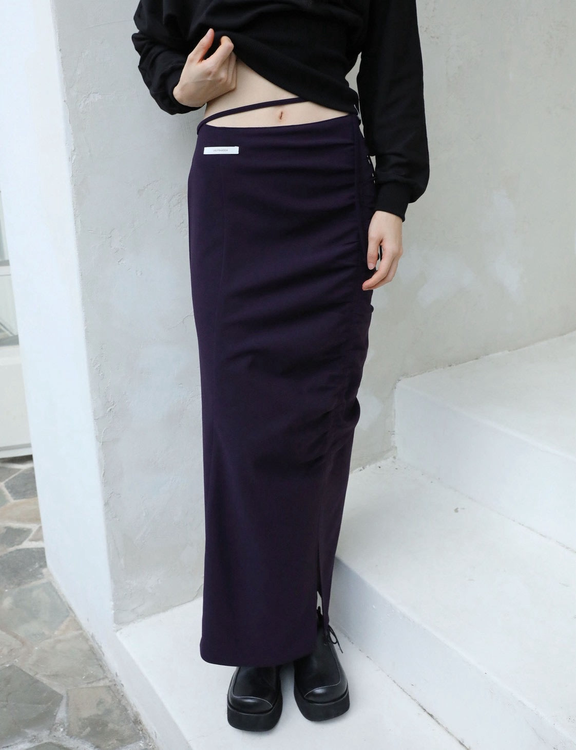 【Uglyshadow】RUCHED LONG TIE SKIRT