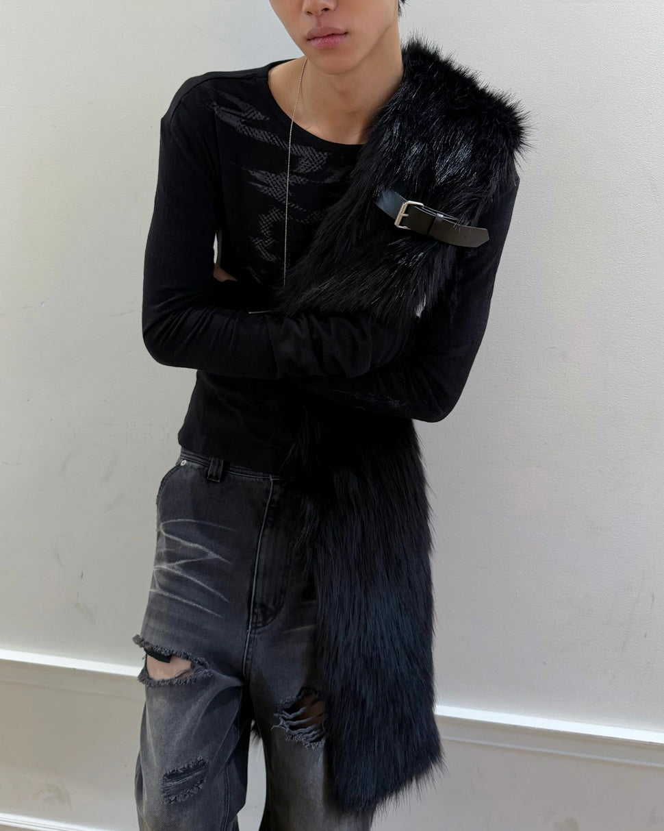 【LECYTO】Buckle Hairy Fur Muffler