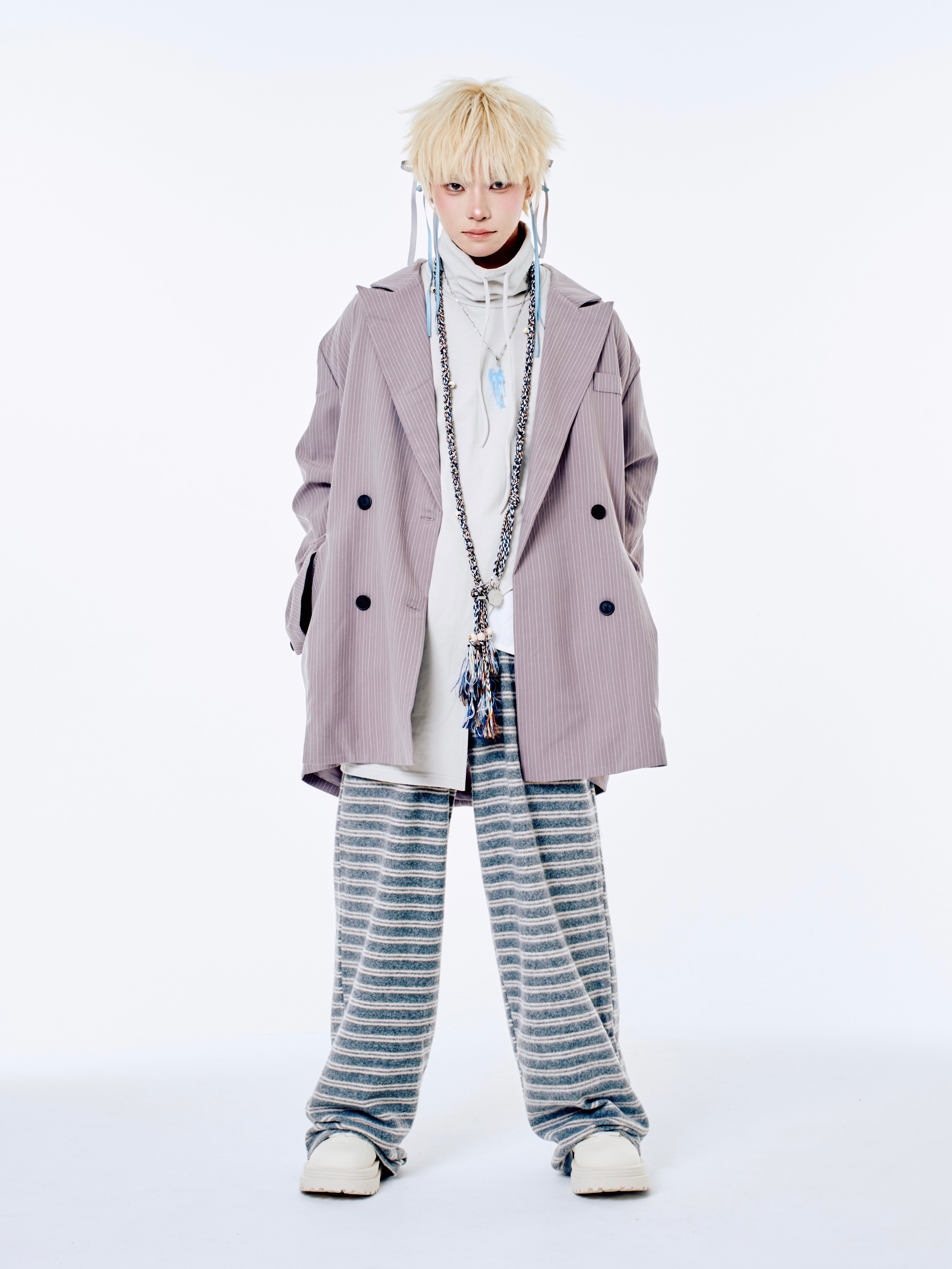 国際配送【Nerd out XU】big stripe tailored jacket / 【ナードアウトエックスユー】ビックストライプテーラードジャケット