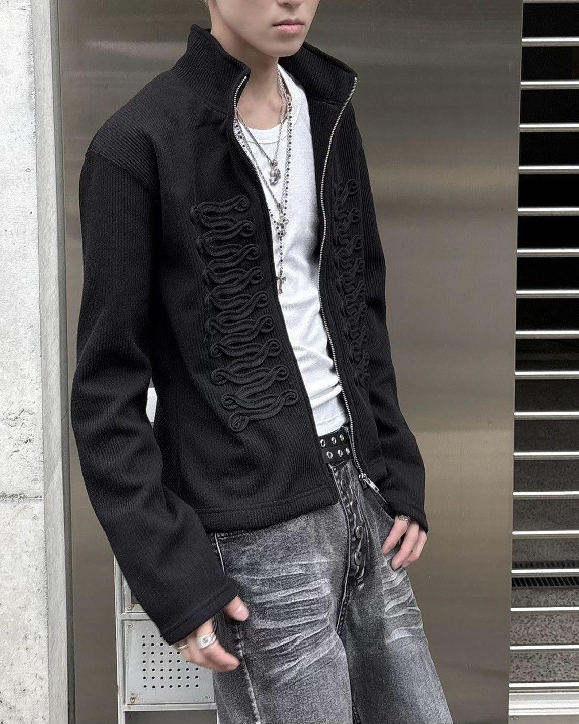 受注制【nmtc+】Napoleon Detail Rib Knit Zip Up Jacket (2color)