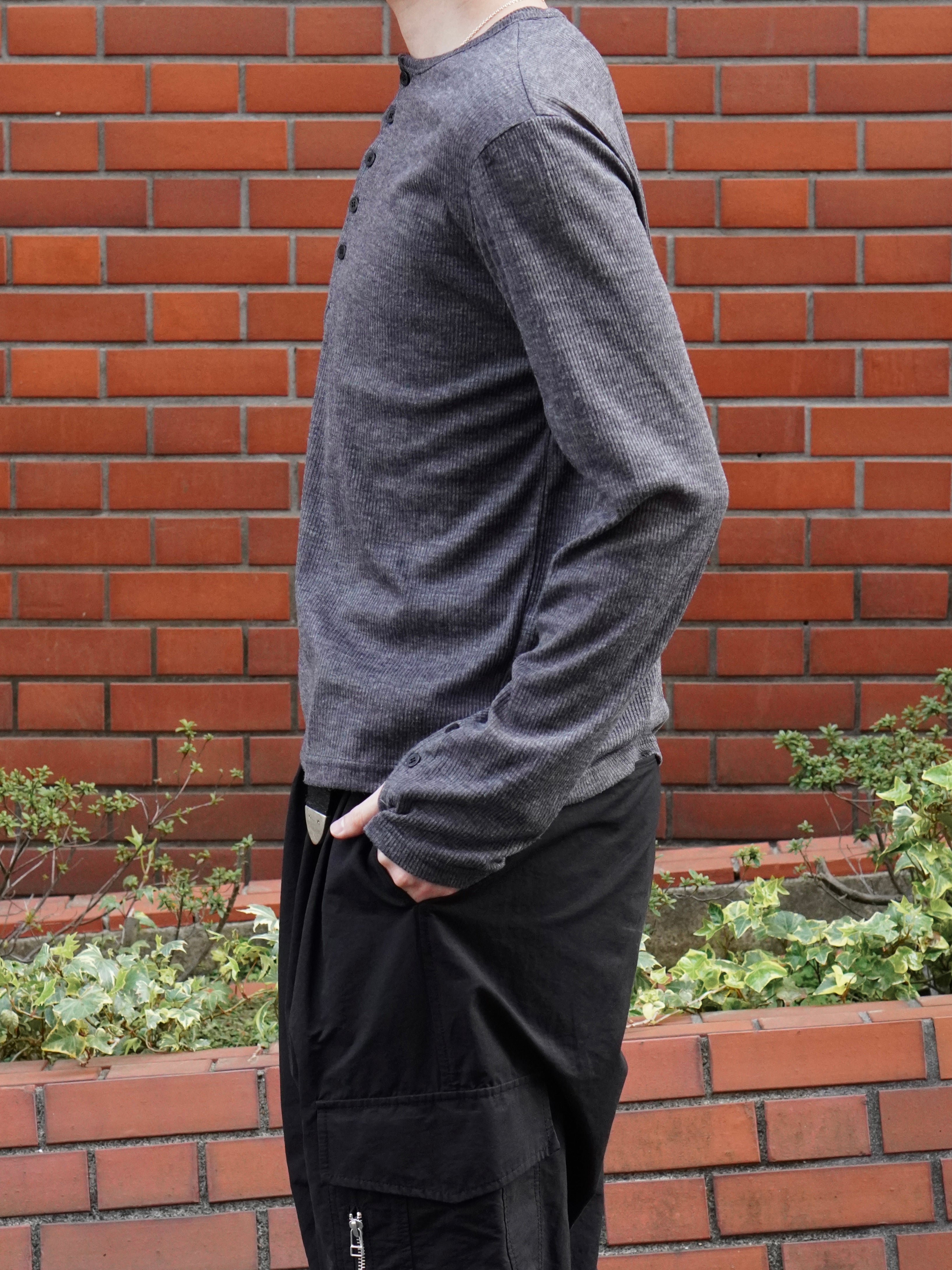 東京店WEB限定受注制【Chikashitsu +】rib knit henry neck tee (3color)