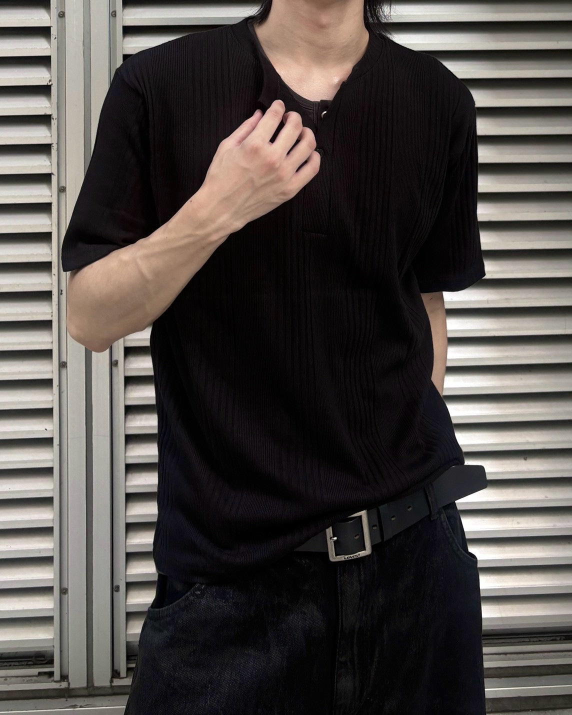 受注制【nmtc+】Ribbed Henley Neck Tee (3color)