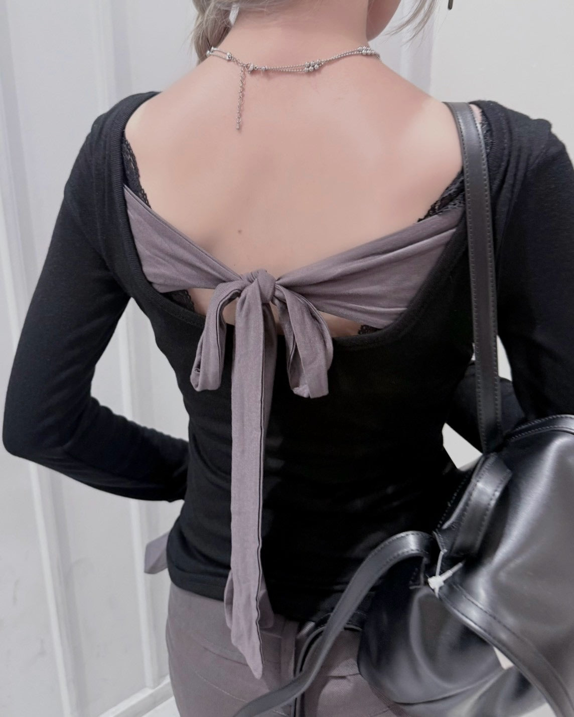 受注制【nmtc+】Ribbon Layered Long Sleeve Top (2color)