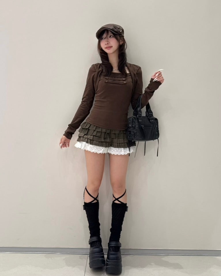 大阪店 WEB限定 受注制【Never mind the XU】Doll Check Layered Skirt