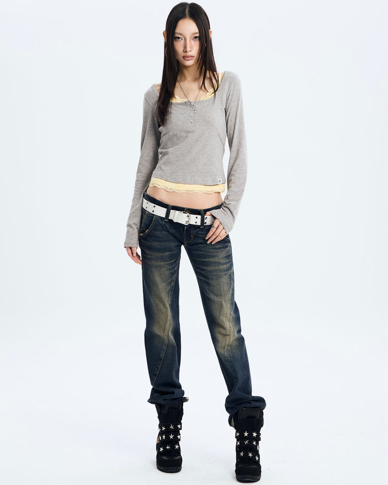 【NOT KNOWING】L/S Lace Layered Set
