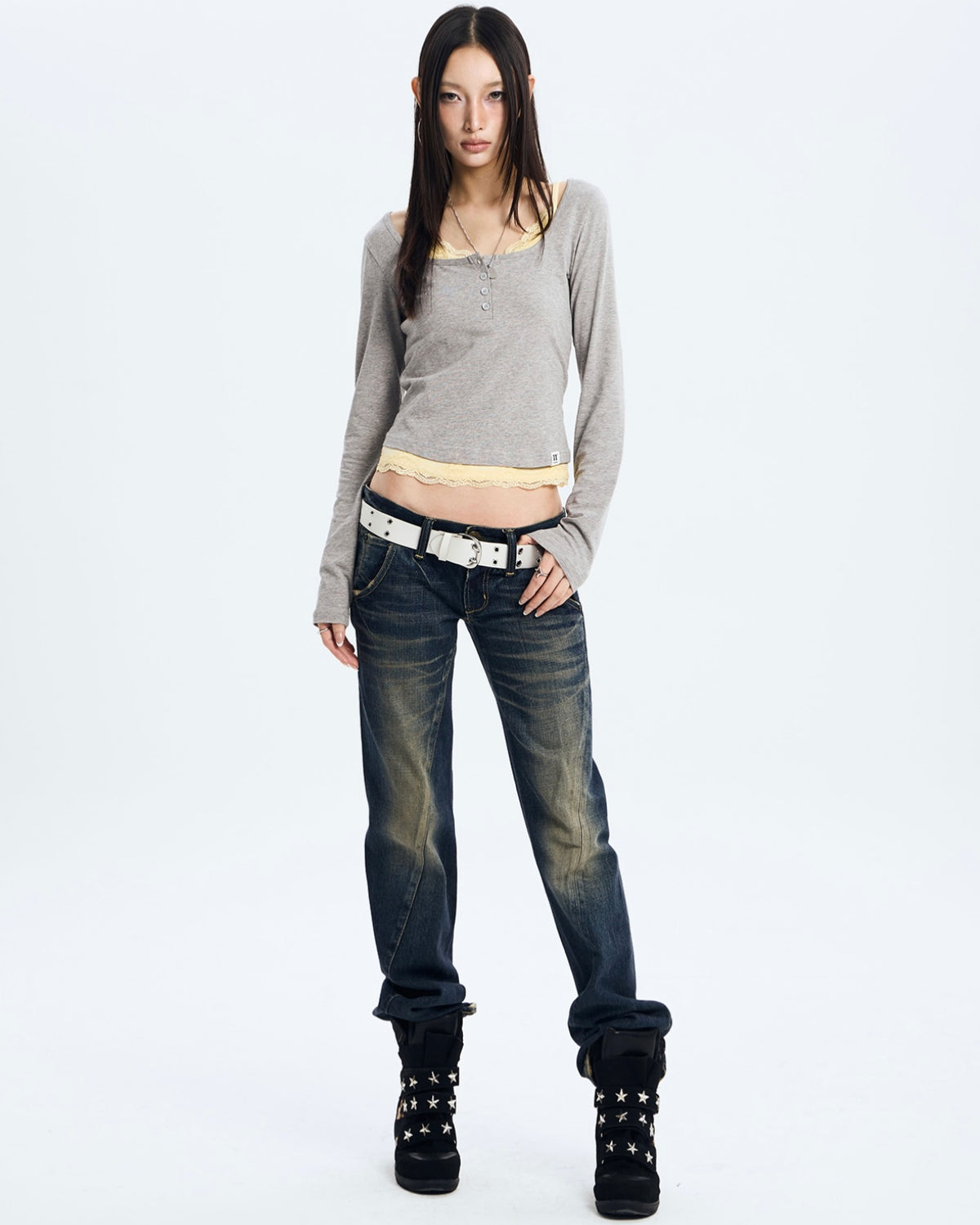 【NOT KNOWING】L/S Lace Layered Set