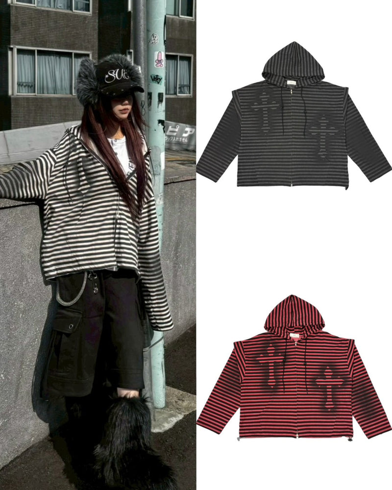【Never mind the XU】spray cross zip up hoodie (3color)