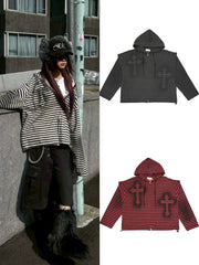 受注制【Never mind the XU】spray cross zip up hoodie (3color)