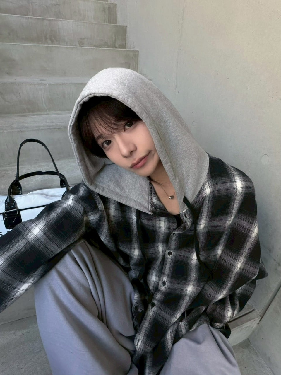 【LUV CODE】hooded check shirt