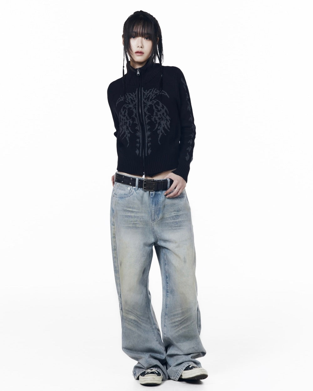 【AAKAM】Gothic Jacquard Knit Zip-Up