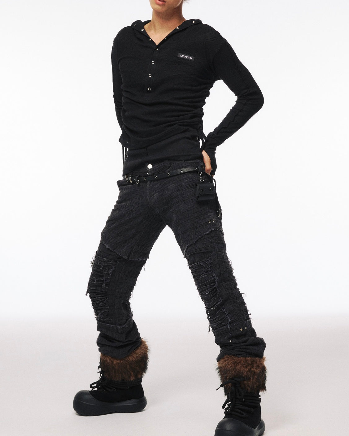 【LECYTO】String Slim Hooded T-shirt