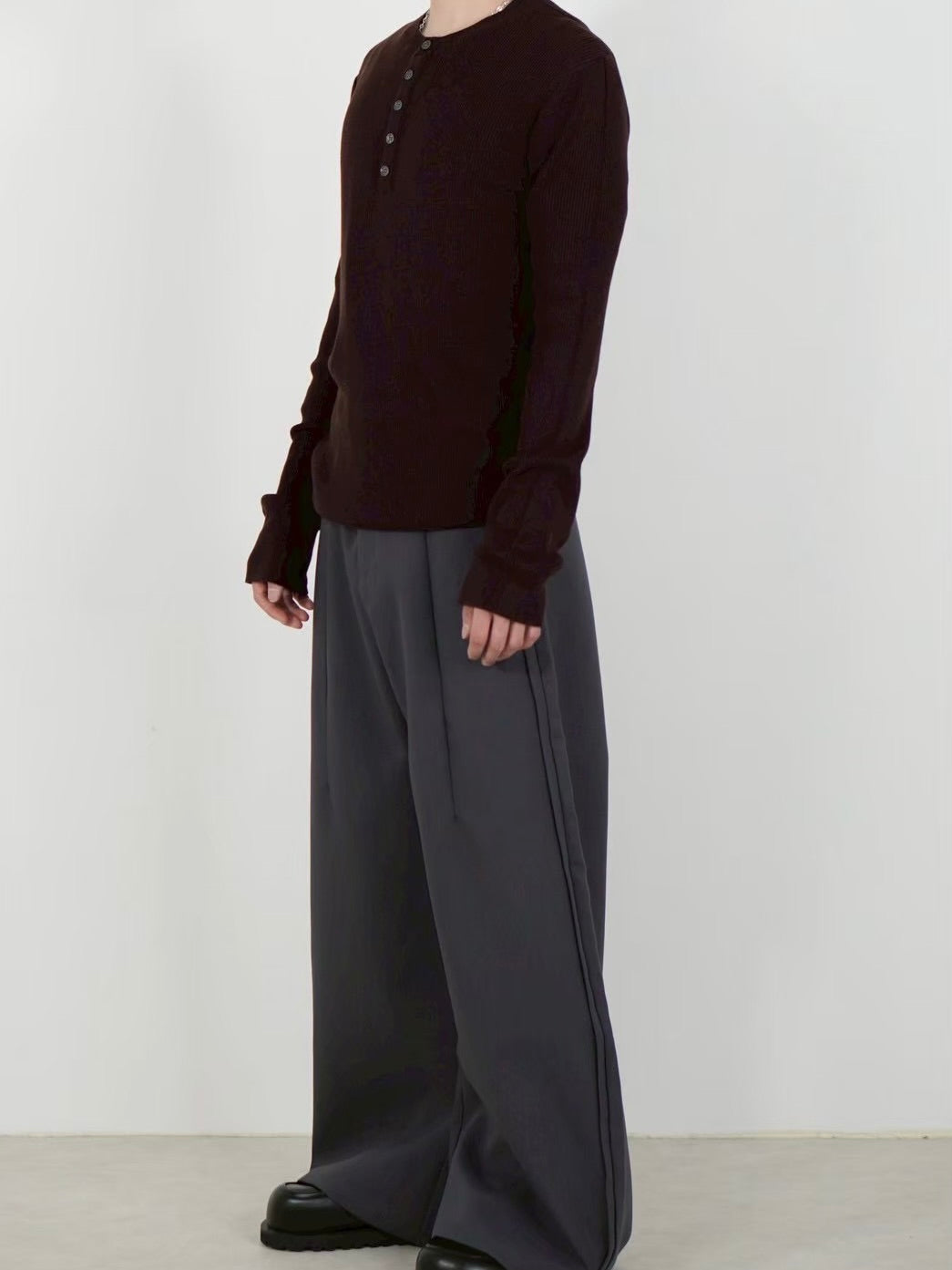 【Chikashitsu +】henley neck long sleeve knit (4color)