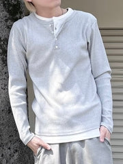 受注制【nmtc+】layered henley neck long sleeve (2color)