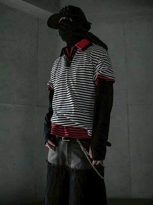 【roaringrad】Striped Polo T-shirt
