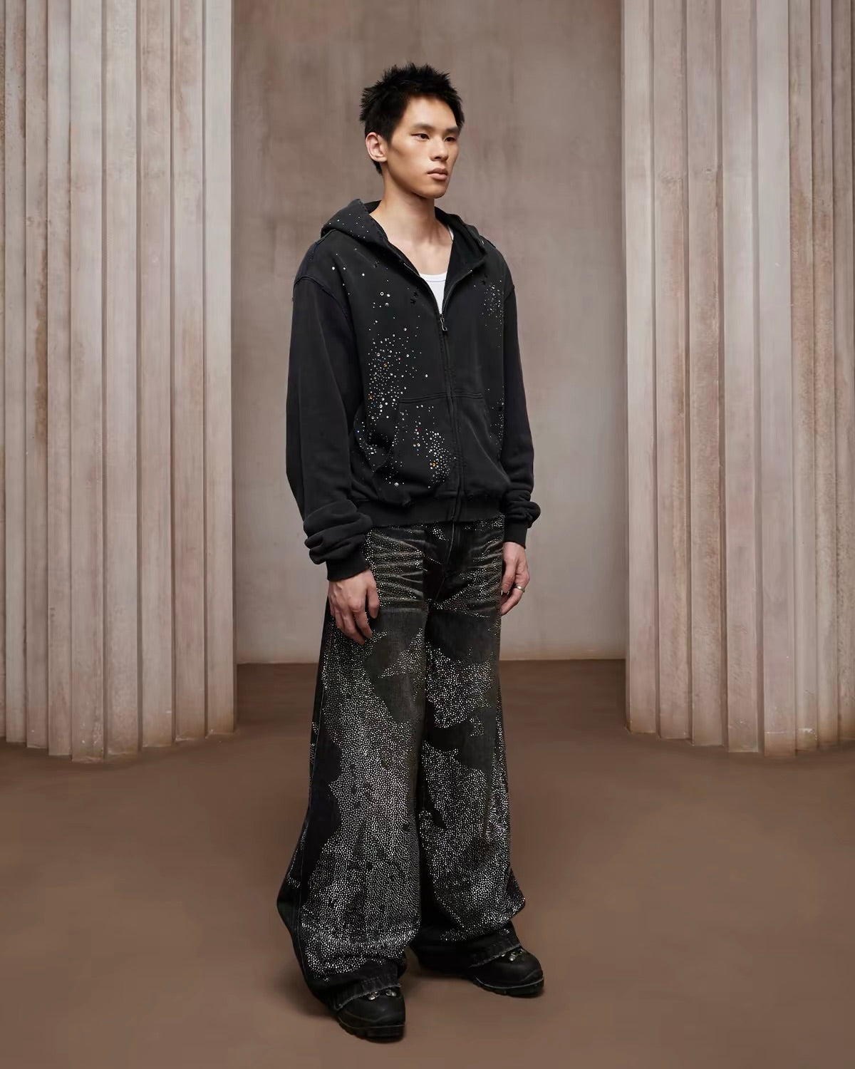 【DND4DES】Rhinestone Dirty Wash Denim Pants