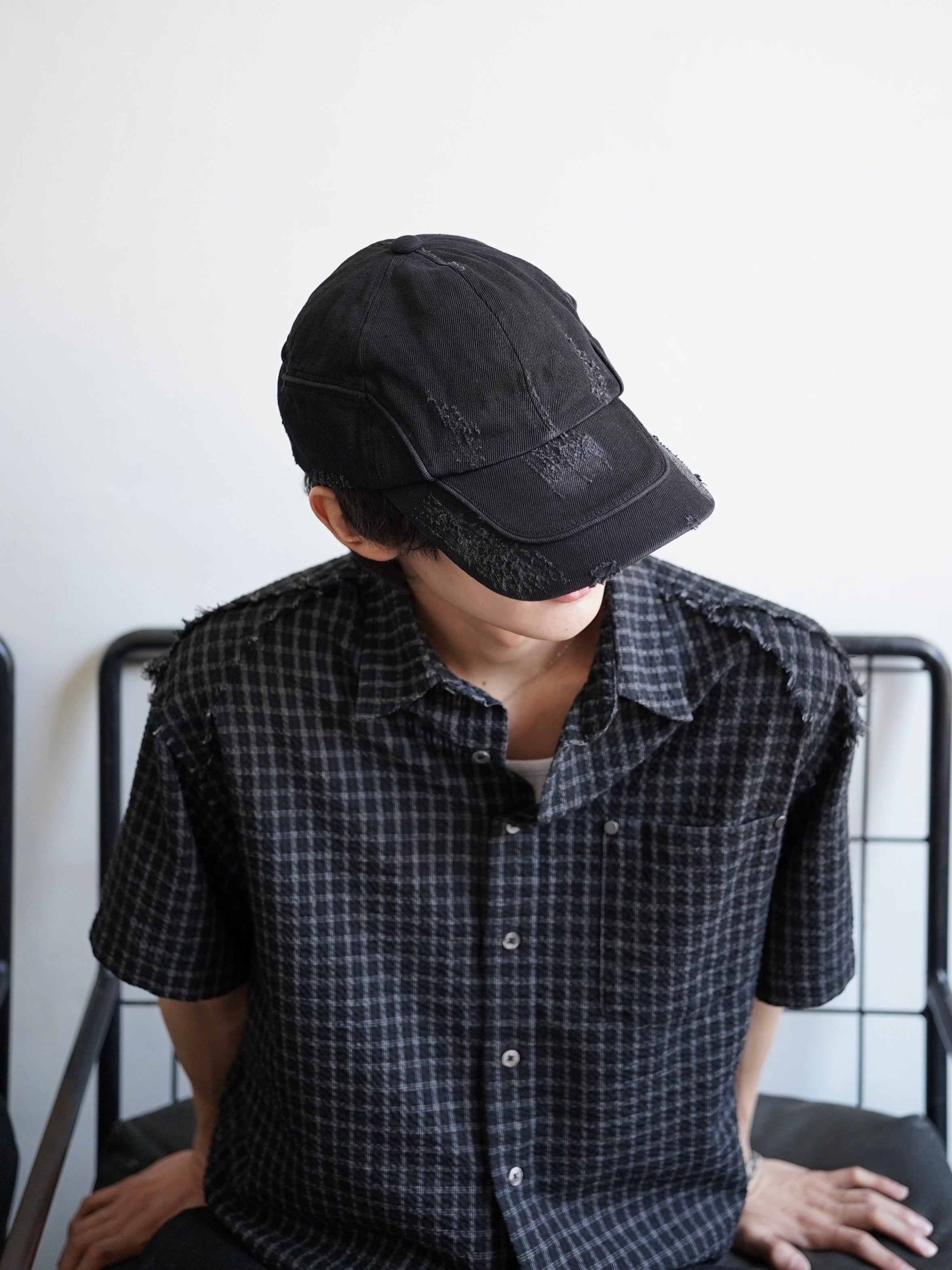 5/23 20:00発売【CHIKASHITSU PLUS HIGH】Arch washed denim cap (wash black)