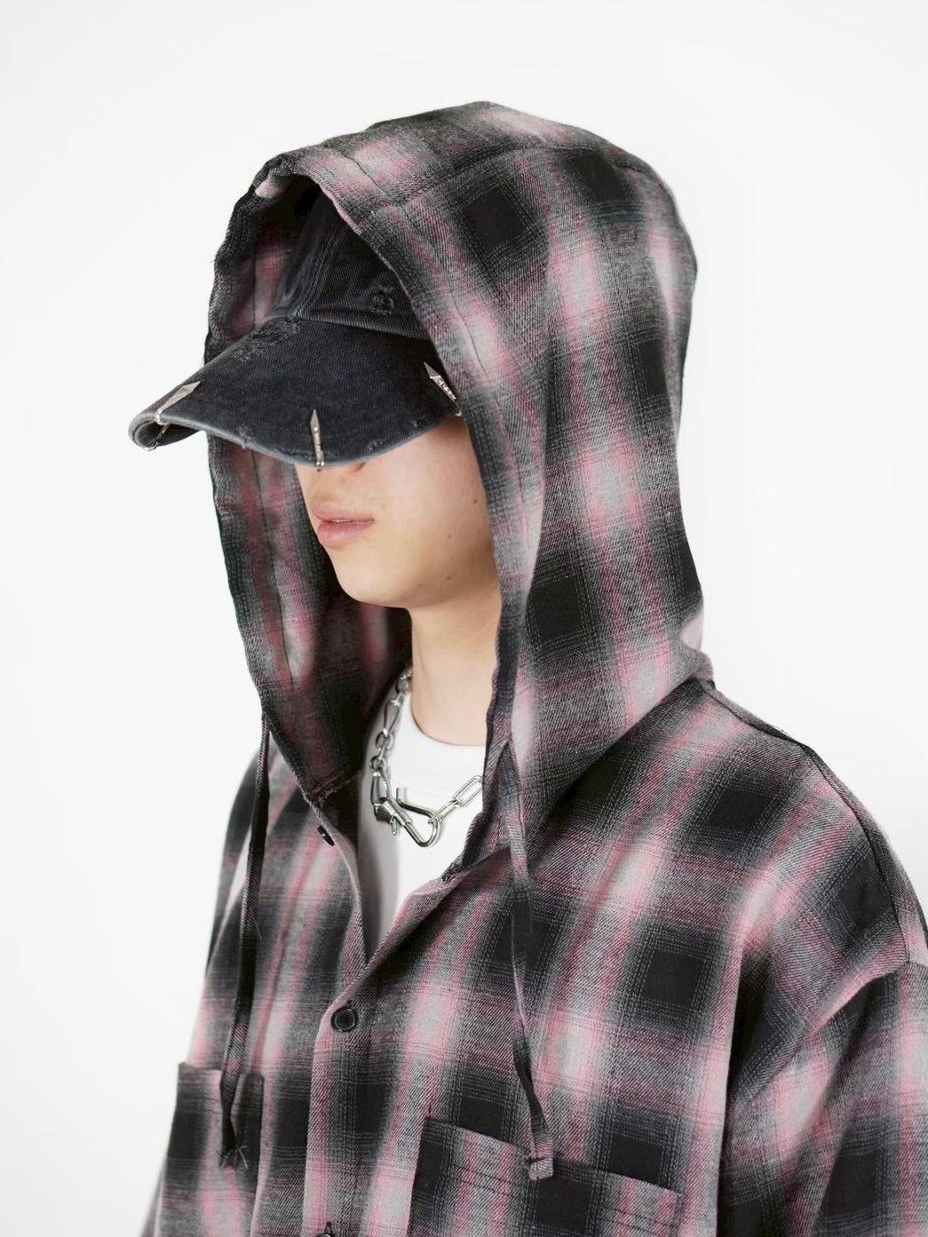 受注制【Chikashitsu +】tartan check hooded shirt (3color)