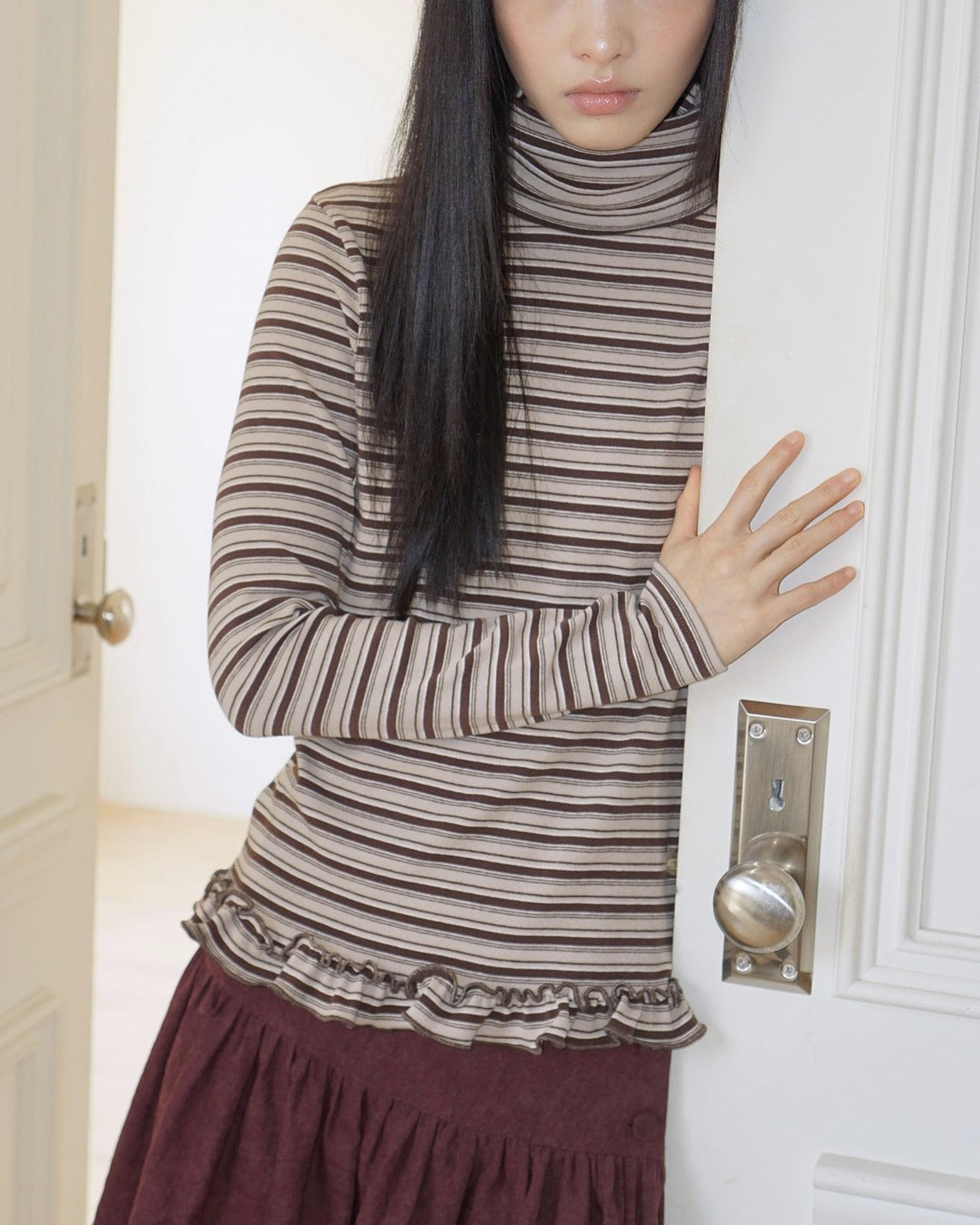 【Uglyshadow】STRIPE TURTLENECK TEE